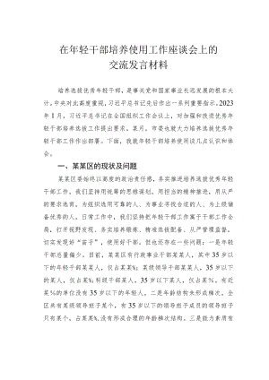 在年轻干部培养使用工作座谈会上的交流发言材料.docx