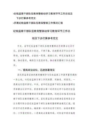 纪检监察干部队伍教育整顿动学习教育环节工作总结（汇报）及下步打算参考范文2篇.docx