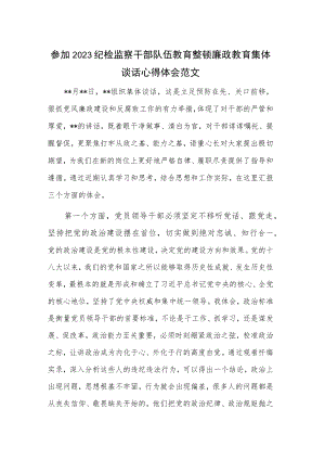 参加2023纪检监察干部队伍教育整顿廉政教育集体谈话心得体会范文.docx