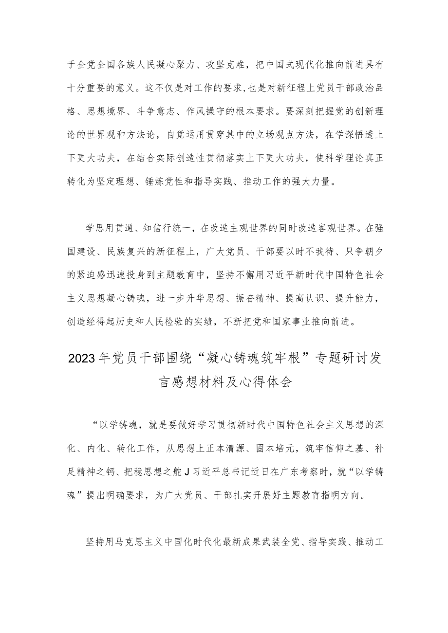 2023年党员干部围绕“凝心铸魂筑牢根”专题研讨发言材料及心得体会感想2篇范文稿.docx_第3页