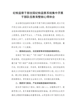 纪检监察干部全国纪检监察系统集中开展干部队伍教育整顿心得体.docx