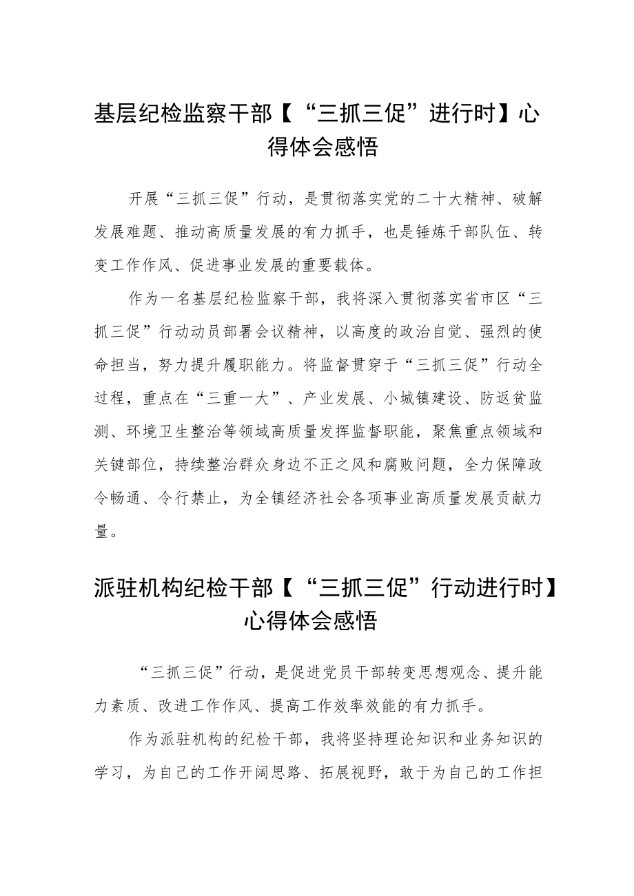 基层纪检监察干部“三抓三促”进行时学习心得体会感悟三篇通用.docx_第1页