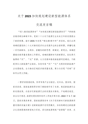 关于2023加快规划建设新型能源体系交流发言稿.docx