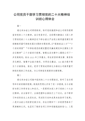 公司党员干部学习贯彻党的二十大精神培训班心得体会10篇.docx