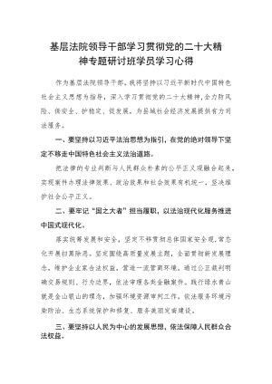 基层法院领导干部学习贯彻党的二十大精神专题研讨班学员学习心得.docx