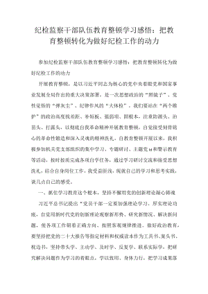 纪检监察干部队伍教育整顿学习感悟：把教育整顿转化为做好纪检工作的动力.docx