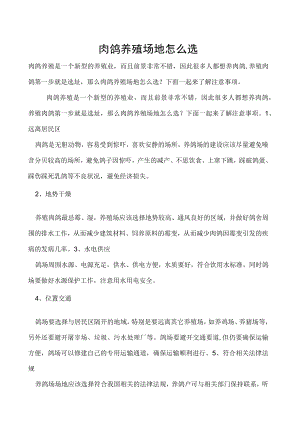 肉鸽养殖场地怎么选.docx