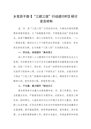乡党员干部【“三抓三促”行动进行时】研讨发言材料通用三篇.docx