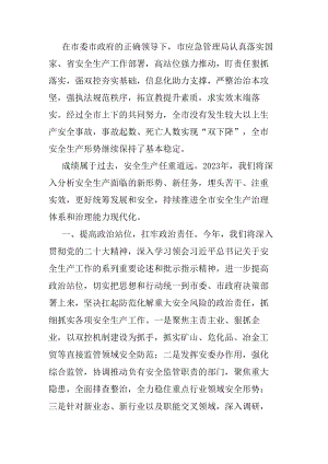 在全市安全生产工作会议上的发言.docx
