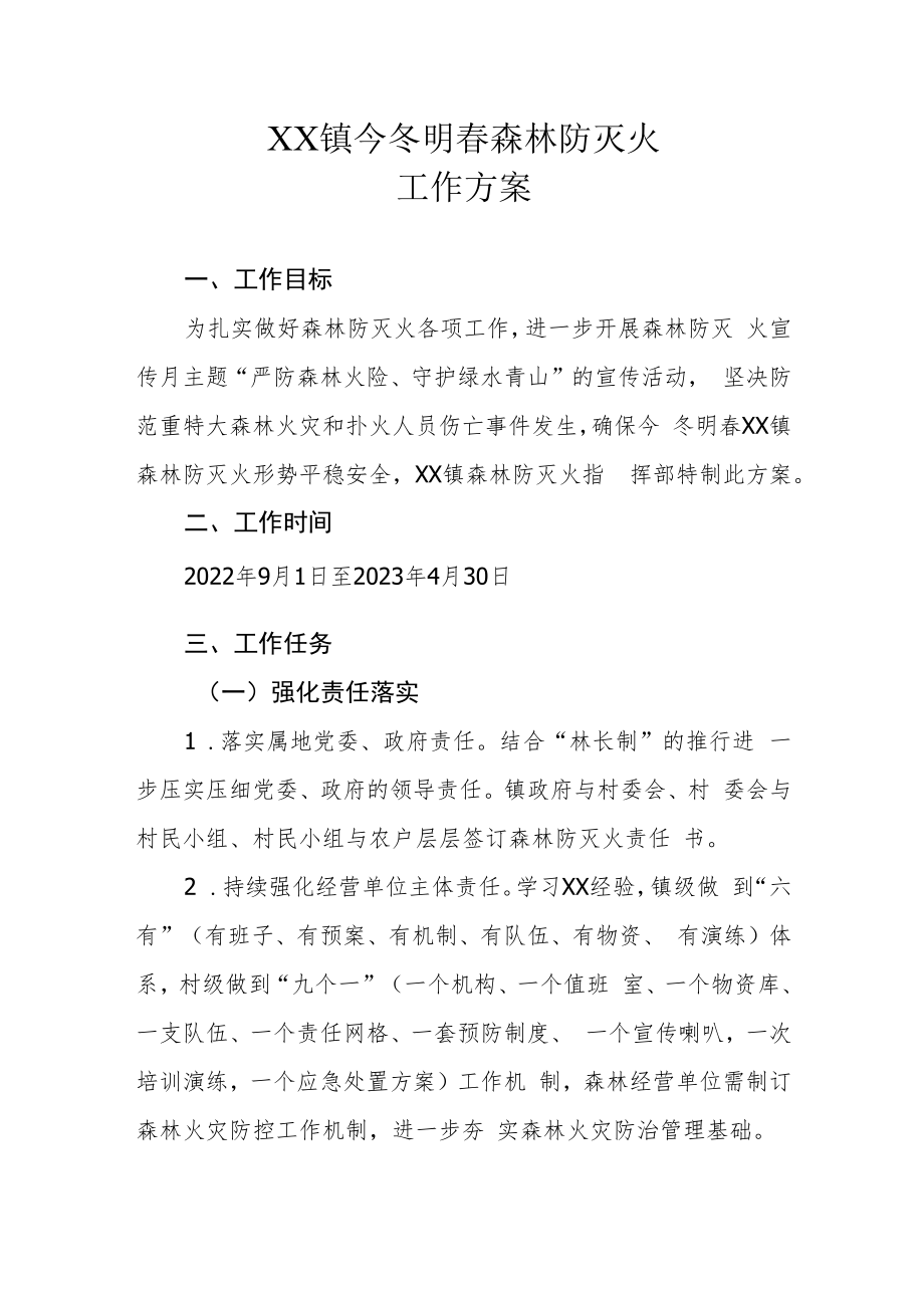 XX镇今冬明春森林防灭火工作方案.docx_第1页