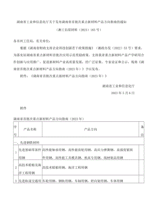 湖南省工业和信息化厅关于发布湖南省首批次重点新材料产品方向指南的通知.docx