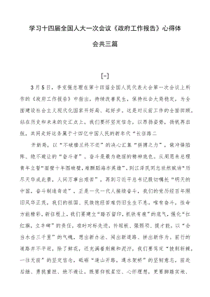 学习十四届全国人大一次会议《政府工作报告》心得体会共三篇.docx
