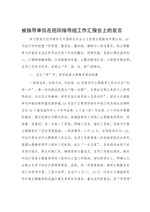 在主题教育巡回指导组工作汇报会上的汇报发言（司法主题教育总结2900字）.docx