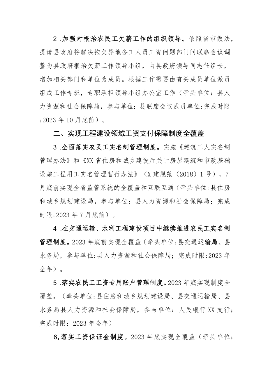 XX县解决拖欠异地务工人员工资问题部门间联席会议根治农民工欠薪2023行动计划.docx_第2页
