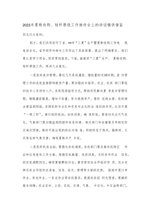 2023年夏粮收购、秸秆禁烧工作推进会上的讲话稿供借鉴.docx
