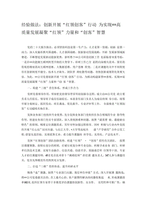 经验做法：创新开展“红领创客”行动 为实现高质量发展凝聚“红领”力量和“创客”智慧.docx