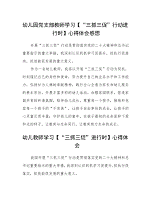 （共三篇）幼儿园党支部教师学习【“三抓三促”行动进行时】心得体会感想.docx