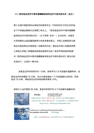 2022急性缺血性卒中替奈普酶静脉溶栓治疗中国专家共识（全文）.docx