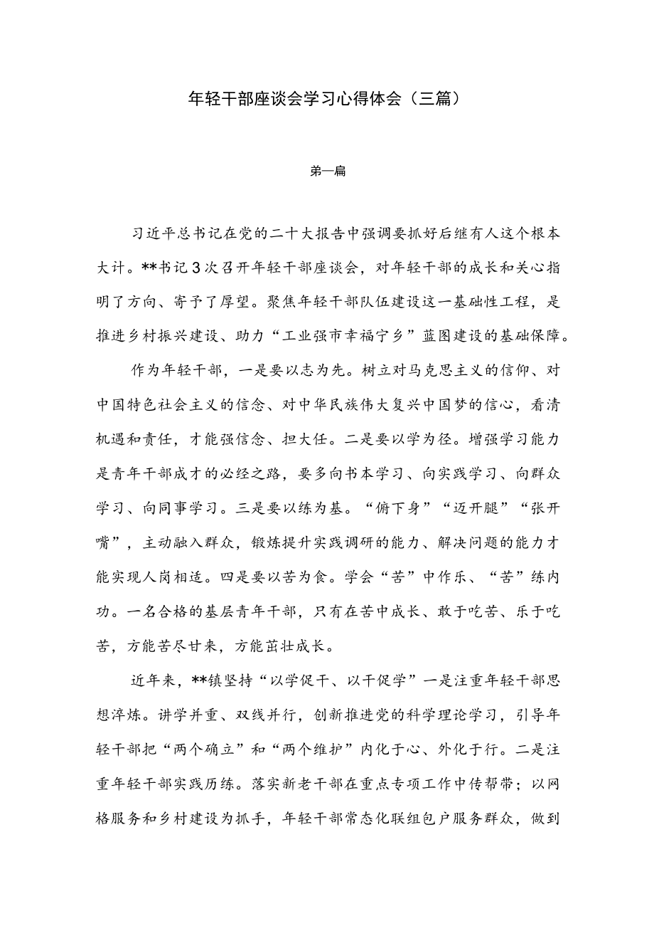 年轻干部座谈会学习心得体会（三篇）.docx_第1页