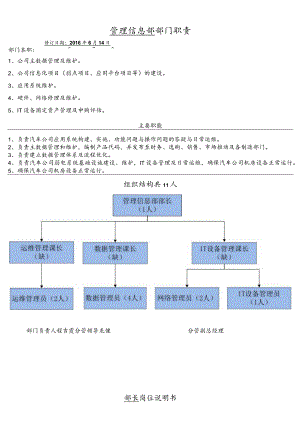 管理信息部部门职责及岗位说明书2016.05.20.docx