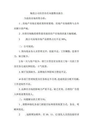 陶瓷公司经营存在问题整改报告.docx