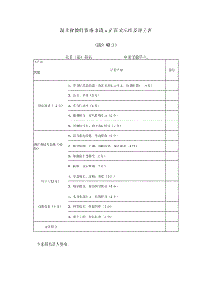 湖北省教师资格申请人员面试标准及评分表.docx