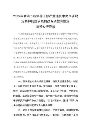 2023年青海6名领导干部严重违反中央八项规定精神问题以案促改专项教育整治活动心得体会精选【最新版三篇】.docx