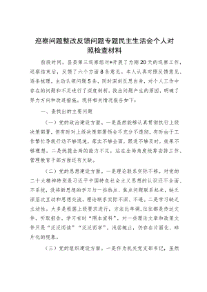 巡察问题整改反馈问题专题民主生活会个人对照检查材料.docx