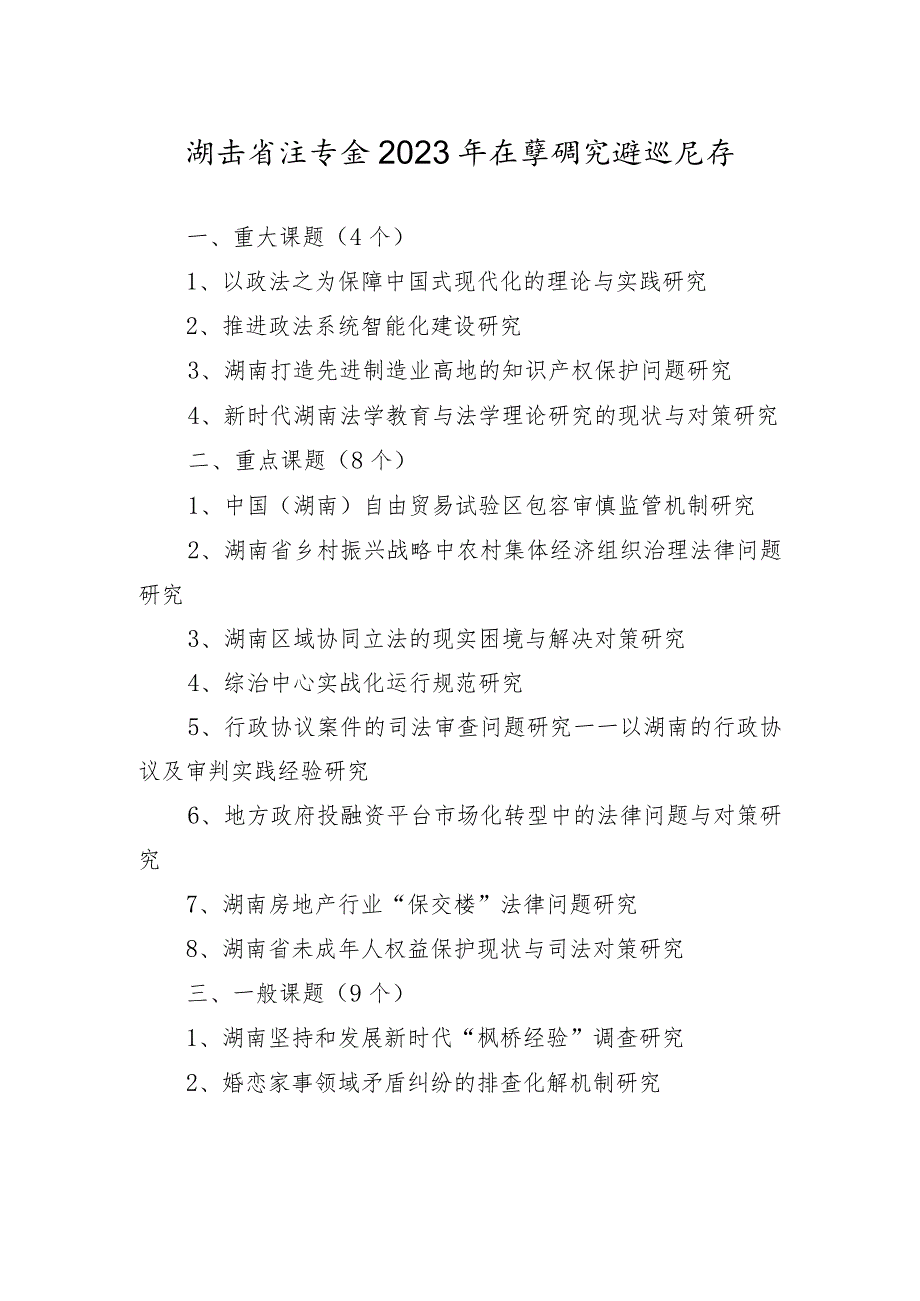 湖南省法学会2023年法学研究课题指南.docx_第1页