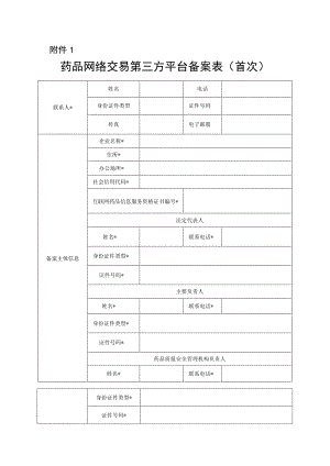 药品网络交易第三方平台备案表、药品网络销售企业报告信息表（首次）.docx