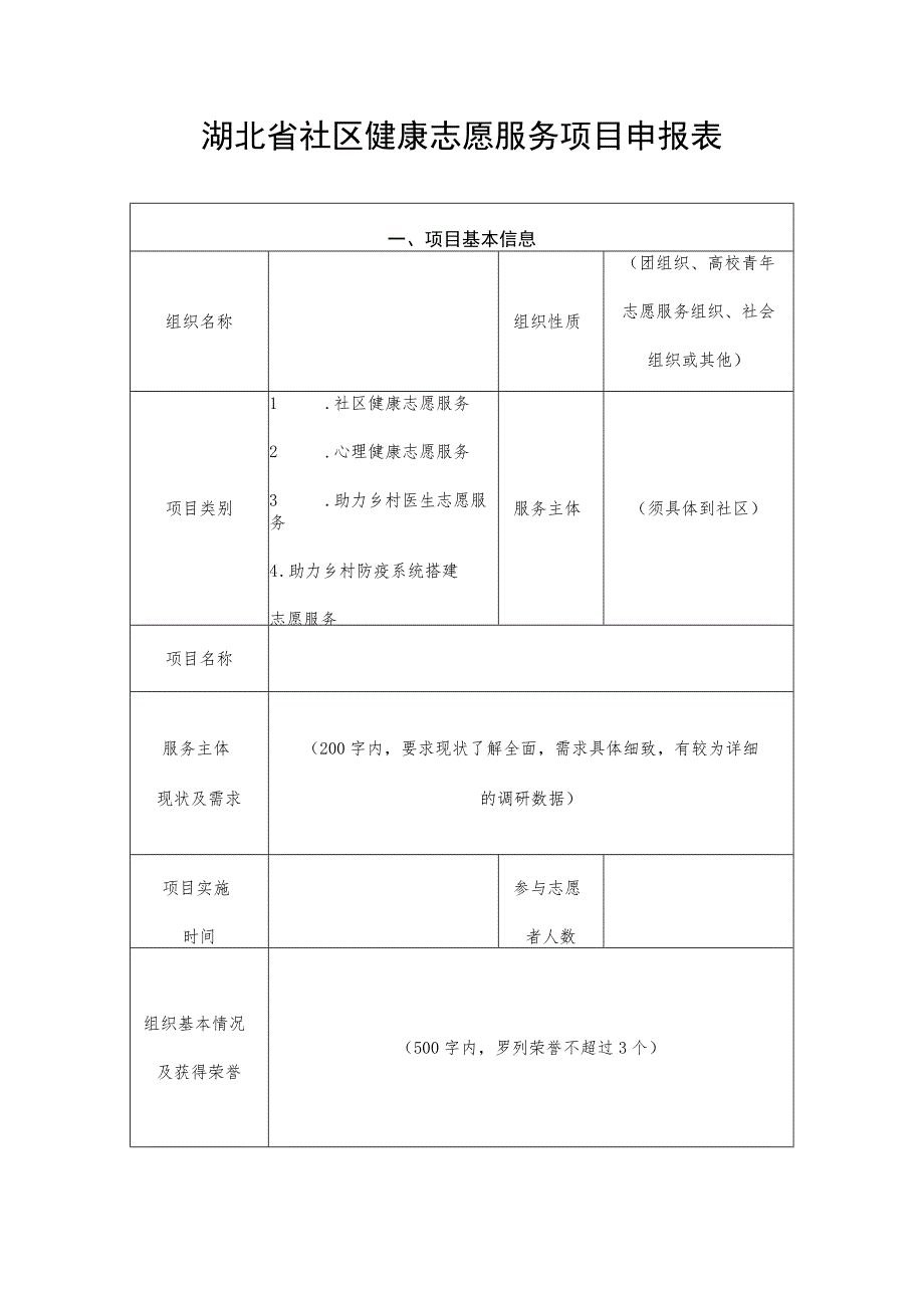 湖北省社区健康志愿服务项目申报表.docx_第1页