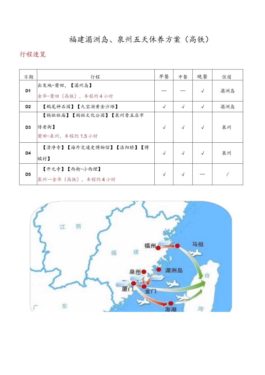 福建湄洲岛、泉州五天休养方案高铁.docx_第1页