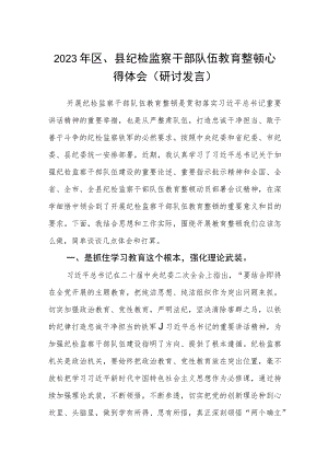 2023年区、县纪检监察干部队伍教育整顿心得体会（研讨发言）【3篇精选】供参考.docx