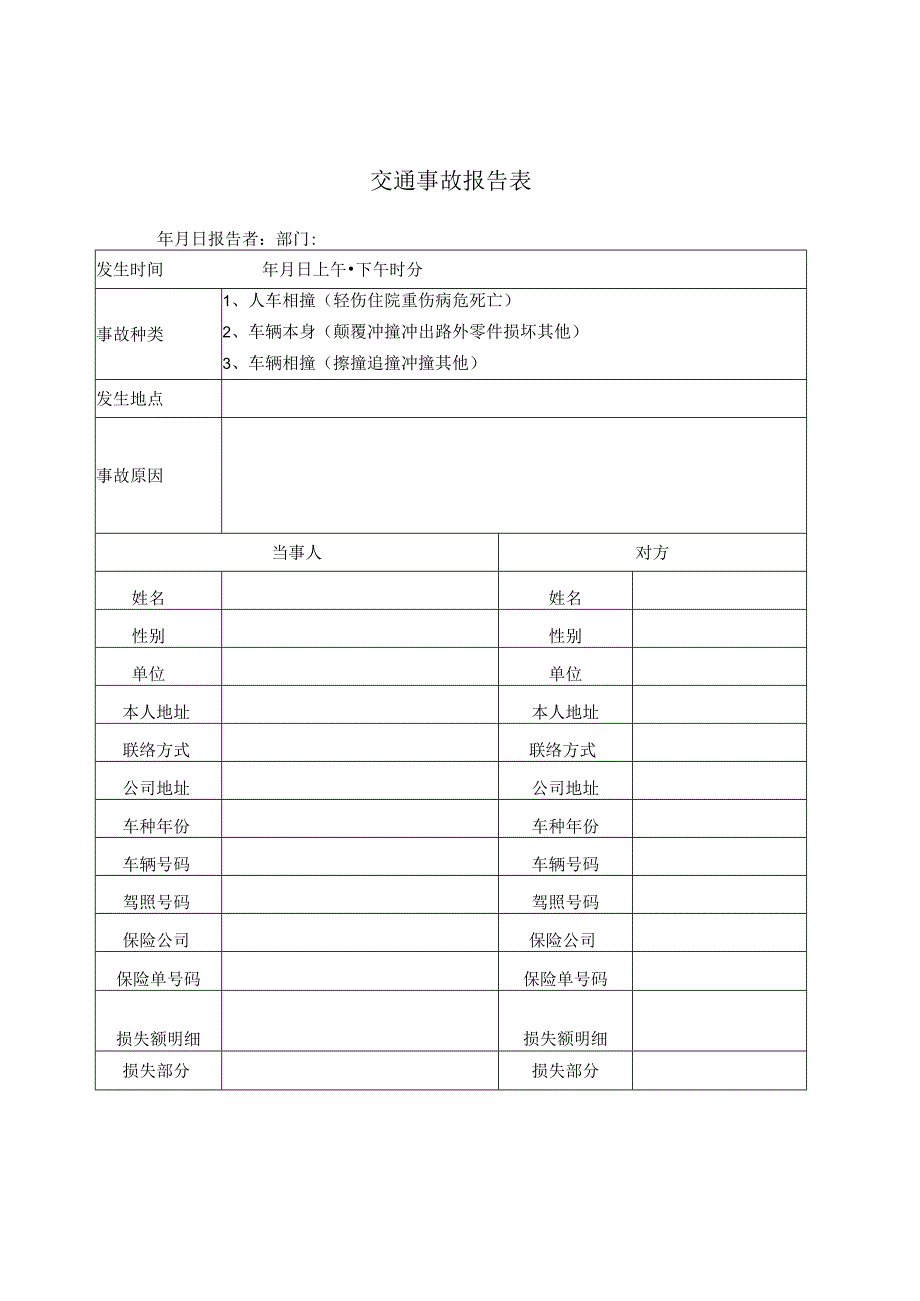 某企业交通事故报告表(doc 2页).docx_第1页