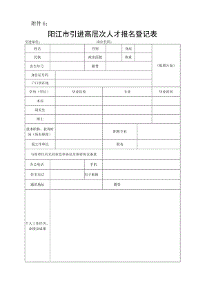 阳江市引进高层次人才报名登记表.docx