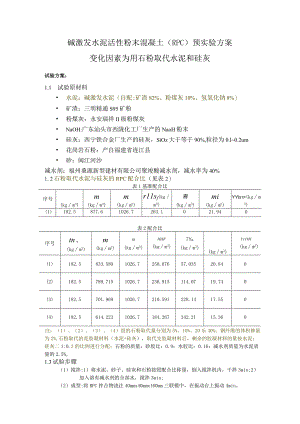 碱激发水泥活性粉末混凝土（RPC）预实验方案.docx