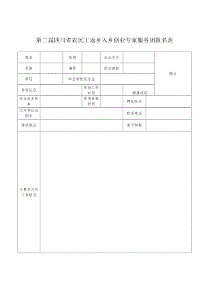 第二届四川省农民工返乡入乡创业专家服务团报名表.docx