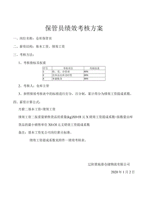 简单版仓管员绩效考核方案保管员绩效考核方法与内容.docx