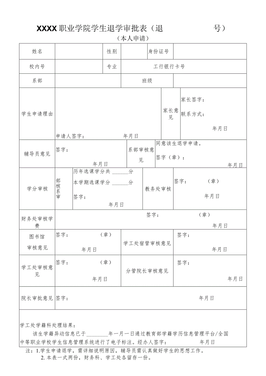 职业学院学生退学审批表.docx_第1页