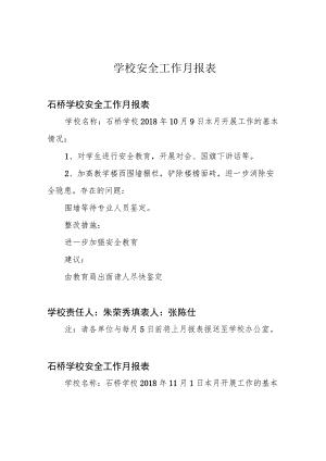 学校安全工作月报表.docx