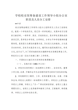 学校校史馆筹备建设工作领导小组办公室职责及人员分工安排.docx