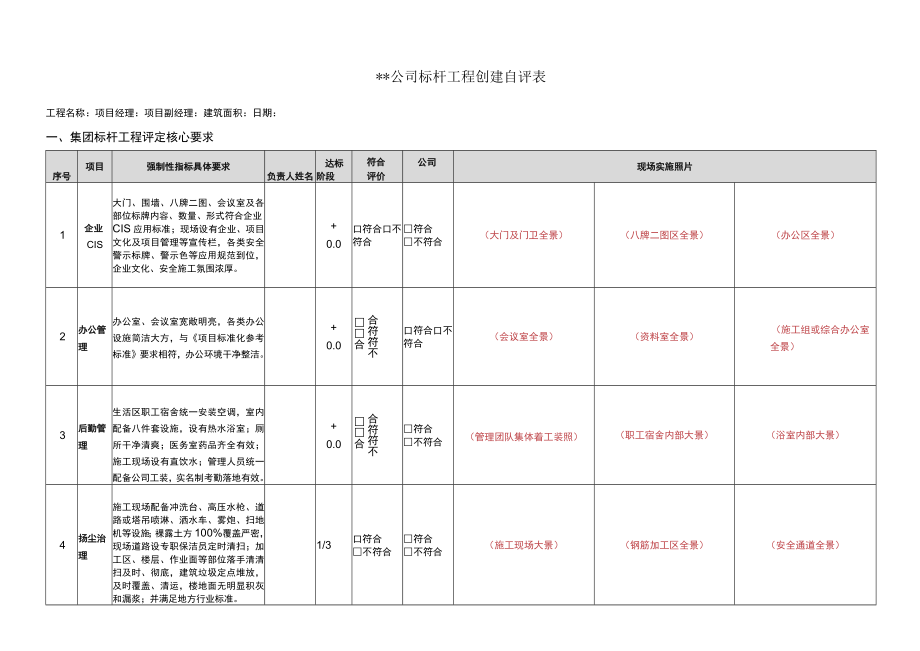 某建设公司标杆创建自评表.docx_第1页