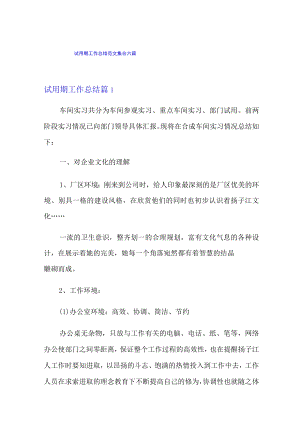 试用期工作总结范文集合六篇(多篇汇编).docx