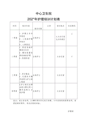 护理部培训计划表.docx