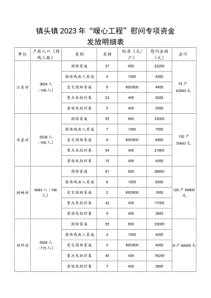 镇头镇2023年“暖心工程”慰问专项资金发放明细表.docx