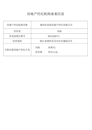 湖州好家园房地产经纪有限公司房地产经纪机构备案信息.docx