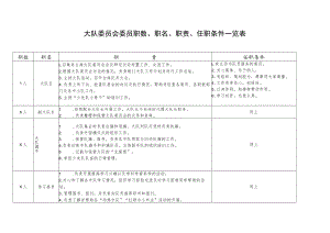大队委员会委员职数、职名、职责、任职条件一览表.docx