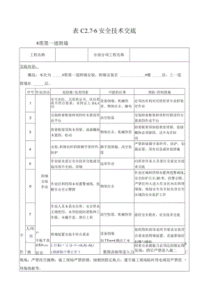 塔吊附墙安装安全技术交底表模板.docx