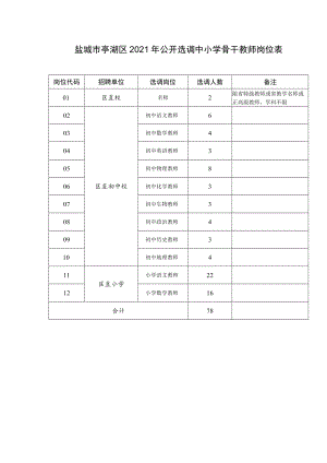 盐城市亭湖区2021年公开选调中小学骨干教师岗位表.docx