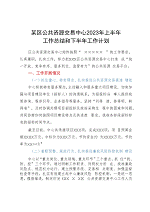 某区公共资源交易中心2023年上半年工作总结和下半年工作计划.docx